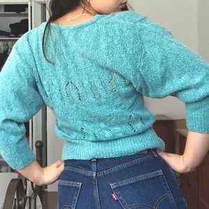 VINTAGE Turquoise Knit V-Neck Sweater